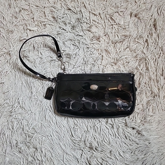 Coach Handbags - Coach Wristlet Mini Purse Clutch Wrislet Bag Black C Logo Silver Tone Hardware